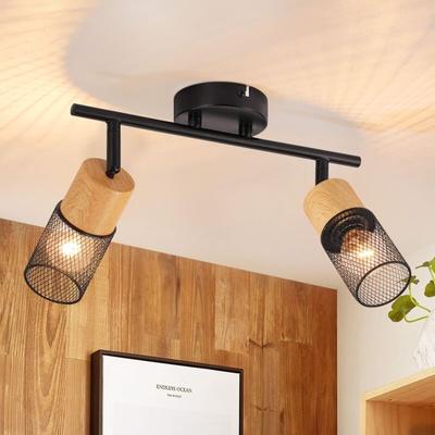 Gbly - Deckenleuchte 2 Flammig Deckenstrahler: Vintage Deckenlampe Holz Spots 350°Schwenkbar E14 Image