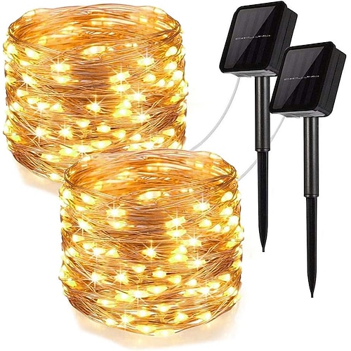 Elegante Hochzeitsfeier 2 Stück Außen Solar Kupferdraht Lichterkette Feiertags-Hochzeit Neujahr Innenhof Zaun Schritte Atmosphären Dekorationslichterkette Image
