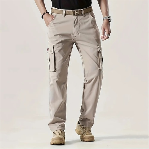 Herren Cargohose Cargohosen Hose Hosen Knopf Multi Pocket Glatt Schnelltrocknend Feuchtigkeitsableitung In voller Länge Outdoor Täglich Campen und Wandern Modisch Klassisch Schwarz Armeegrün Image