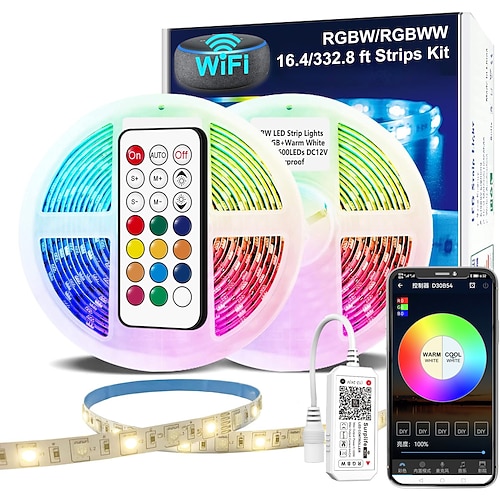 Wasserdicht RGBWW LED Lichtband 5050 LED 16,4FT/33FT flexibles LED Tape Licht mit WIFI APP Steuerung RGBW Lichter für Schlafzimmer Party Dekor Image