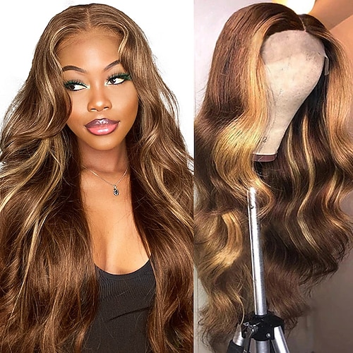 44 spitze perücke klavier farbe p4/27 gerade vorne spitze menschliches haar 150% dichte für schwarze frauen lange menschliches haar Image