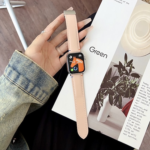 Lederband Kompatibel mit Apple Watch Armband 38mm 40mm 41mm 42mm 44mm 45mm 49mm Damen Magnetverschluss Verstellbar Echtes Leder Ersatzarmband für iwatch Ultra 2 Series 9 8 7 SE 6 5 4 3 2 1 Image