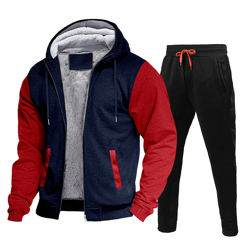 Men's Tracksuit Sweatsuit Black Red Navy Blue Light Grey Dark Gray Hooded Color Block Drawstring 2 Piece Streetwear Cool Spring Fall Clothing Apparel Hoodies Sweatshirts