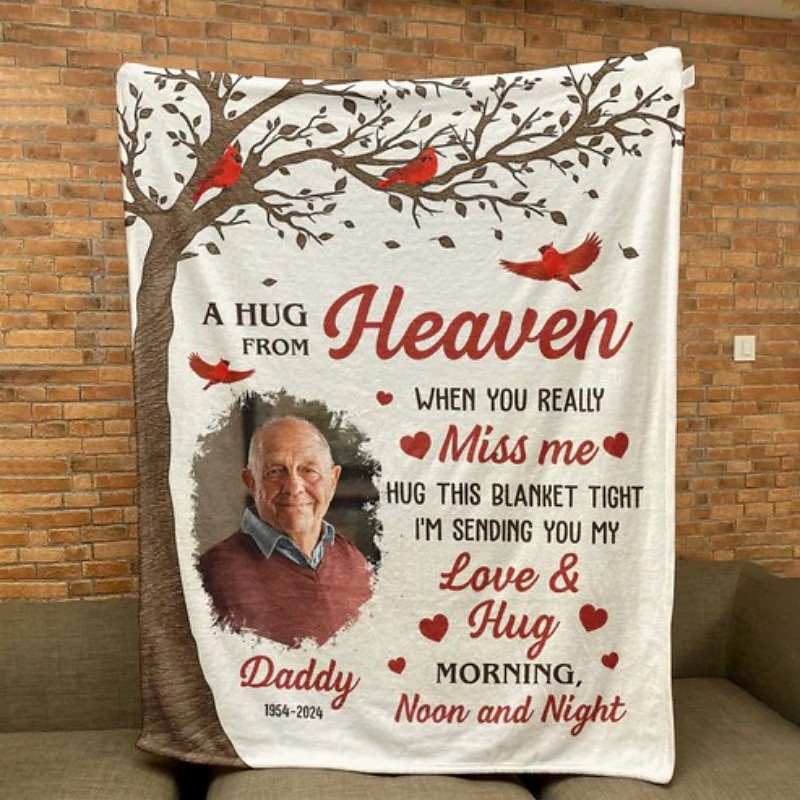 Memorial Blanket A Hug From Heaven Personalized Photo Blanket Soft and Cozy Memorial Throw Thoughtfully Customized with Photos Ideal for Remembrance Comfort and as a Heartfelt Gift
