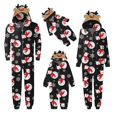 Family Christmas Family Pajamas Pajamas Graphic Cute Christmas Pajamas Home Deep Purple snowflakes on red background White snowman on blue background Long Sleeve Mommy And Me Outfits Active Matching