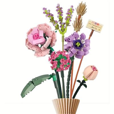 Flower Bouquet Mini Building Blocks Set - DIY Brick Construction Colorful Home Decoration Holiday Gift Idea for Christmas Halloween and Special Occasions