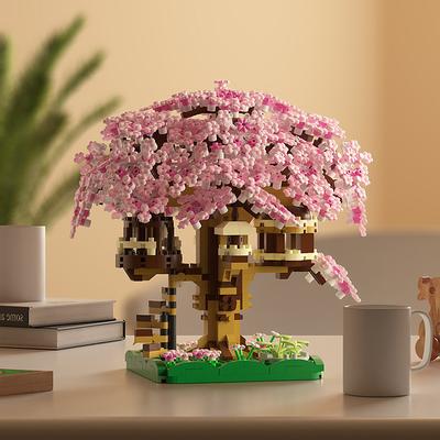 Vibrant Cherry Blossom Peach Blossom DIY Tree House Building Blocks Kit - Delightful Educational Micro Particle Construction Model Toys for Kids Durable ABS Material Perfect for Ages 6-8 Develops