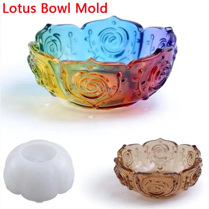 1pc Epoxy Harz Silikon Form Lotus Schüssel Form Kerze Halter Blumentopf Form Für DIY Handwerk Schmuck Lagerung Jar Hause dekoration Image