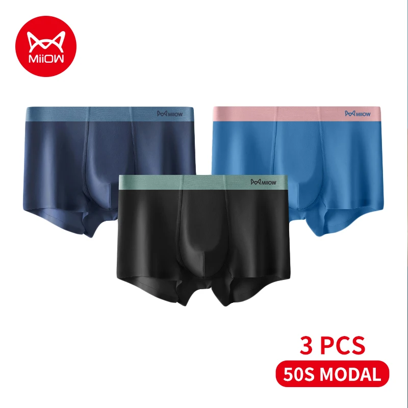 Miiow 3 stücke seidig 50er Jahre modal Herren Boxershorts 5a anti bakterielle Unterwäsche Mann Boxer Höschen atmungsaktive Herren Unterhose Trunka Image