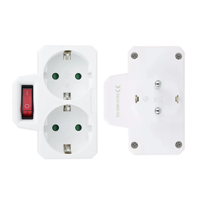 2pcs eu Mehrfach stecker Verlängerung buchse mit Ein/Aus-Schalter Europäischer Deutscher Standard Doppelst ecker Netzteil Steckdose Konverter Image