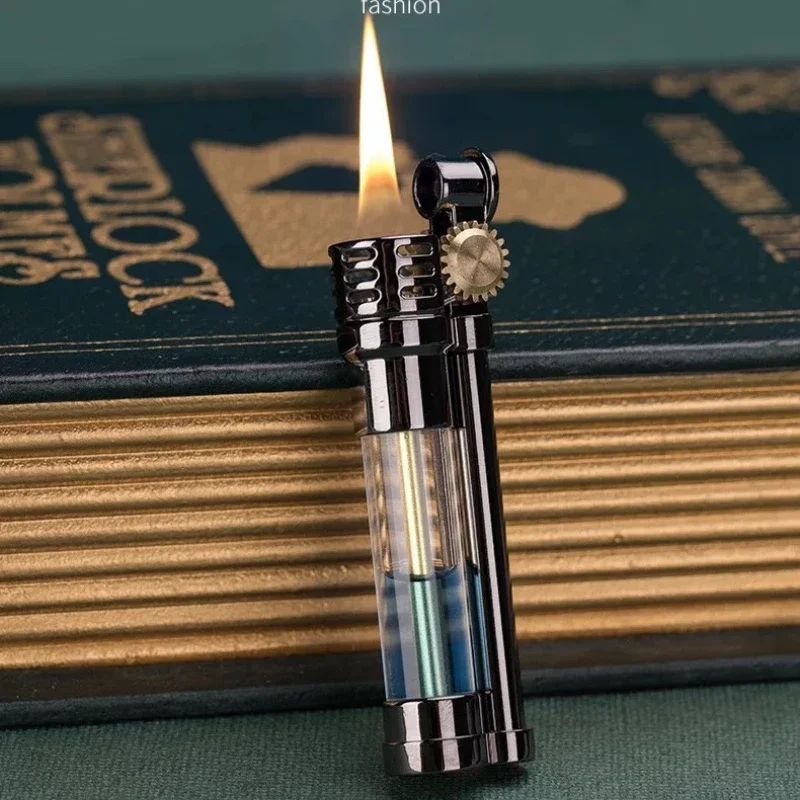 Zorro Metall kreative visuelle transparente Öltank altmodische Schleif scheibe wind dichtes Kerosin Feuerzeug High-End-Geschenk Image