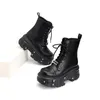 Neue Punk Frauen Plattform Stiefeletten Weibliche Rock Runde Kappe Lace Up Mode Retro Chunky Schuhe