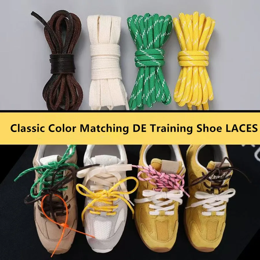 4 Stück/Set Vintage DE Trainingsschnürsenkel, runde, flache Lederschnürsenkel für Herbst und Winter, Kombination für DIY-Sport- und Freizeitschuhe, Dekoration Image