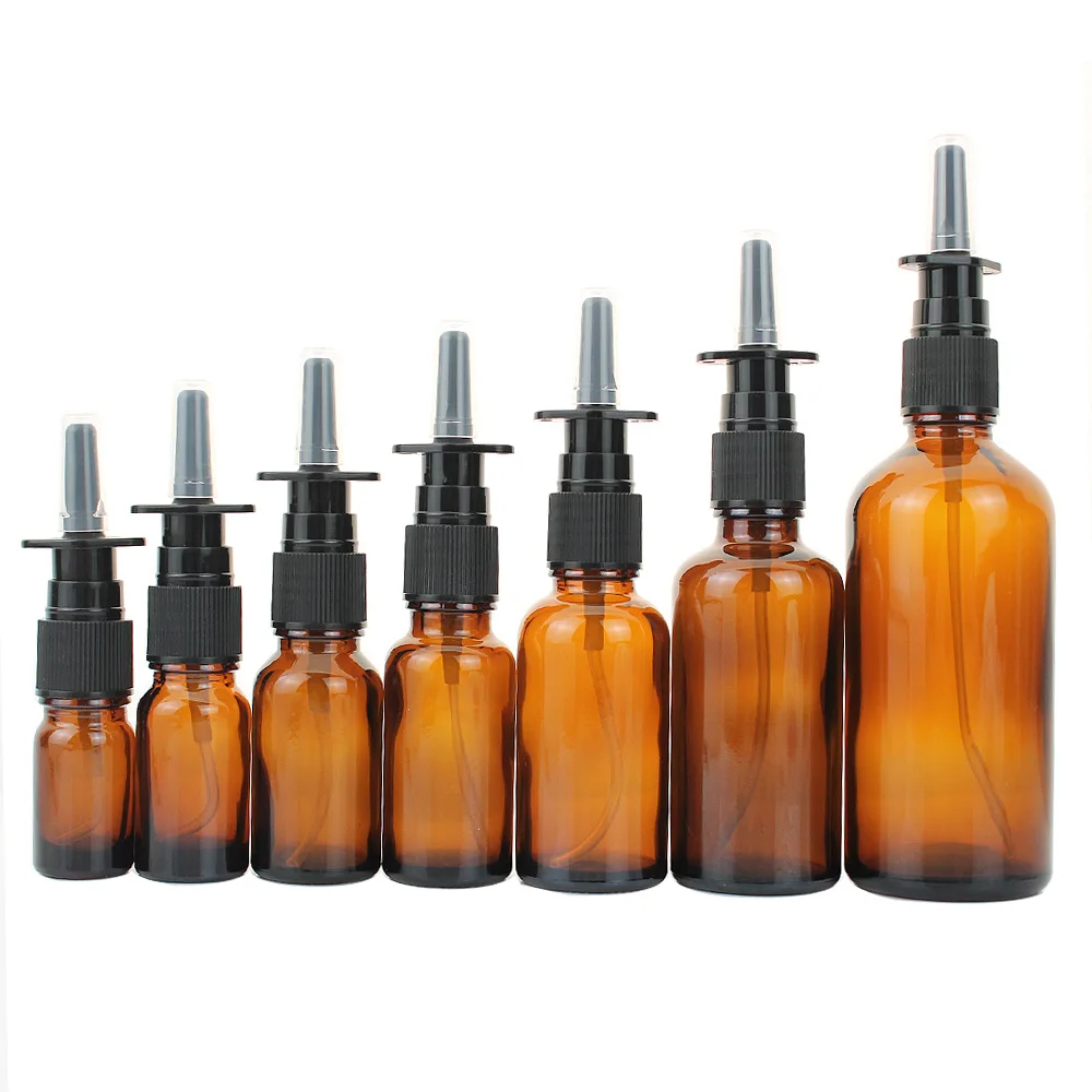 10 stücke 5ml 10ml 15ml 20ml 30ml 50ml 100ml Bernstein Nasenspray Flasche glas mit Feine Nase Nebel Sprayer Drücken Spray Kopf Zerstäuber Image