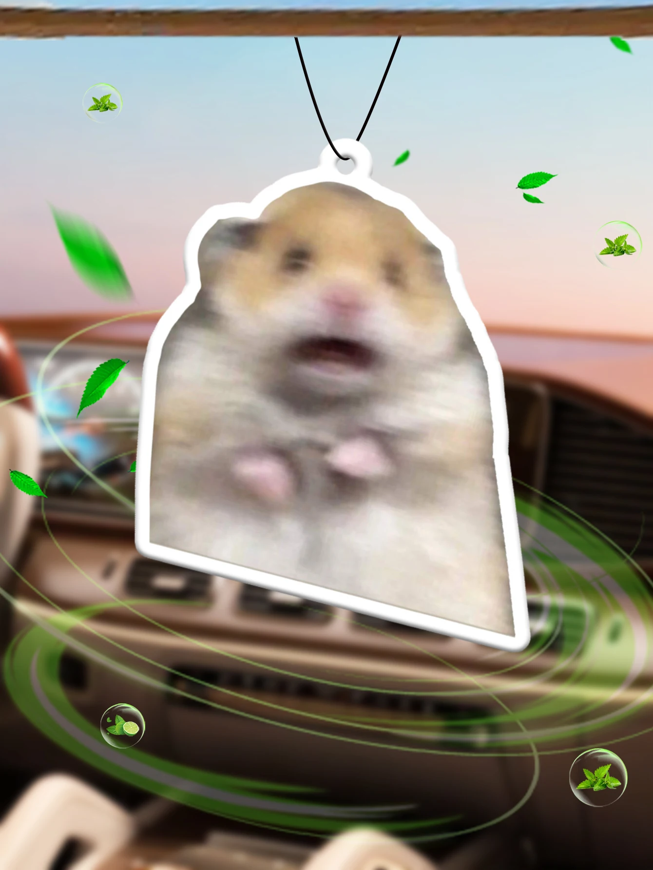 Hamster Meme „Sustainable Freshness“ Langanhaltender Auto-Lufterfrischer – Aromatherapie-Duftpapieranhänger, geeignet für Rückspiegel und Lüftungsschlitze, Stressabbau, Duftzubehör, Image