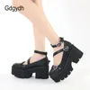 Gdgydh Block Ferse Schuhe Frauen Schnalle Plattform Schwarz Gothic Cosplay Lolita Mary Janes Pumps