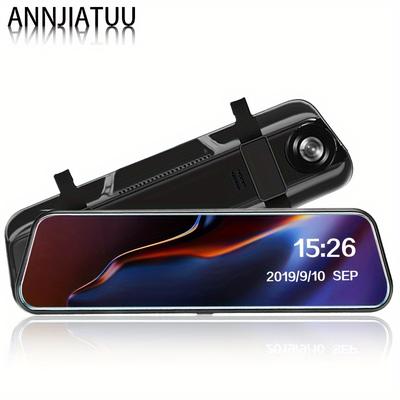 TEMU Annjiatuu 10" Full-screen Dual Camera Car Recorder - Front & Rear, Wide-angle Touchscreen, Hd Night Vision, Reverse Image With 32gb Memory Card