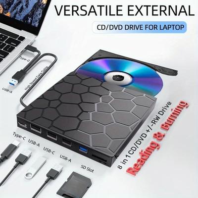 TEMU External Cd/ Dvd , Portable Dvd For Laptop, Usb 3.0 Cd/ Dvd-rom +/ -rw Cd , External Cd Usb Cd Compatible Laptop Desktop, 11/ 10/ 8/ 7, ,