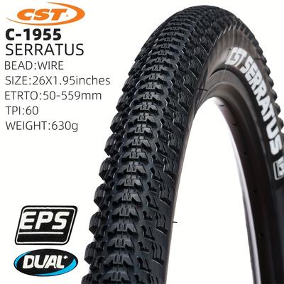 TEMU Cst Xc Mtb Bike Tire, 26x1.95 Inch, Dual Valve, Rubber Open Shoulder Tread For Road & Off-road Performance - Ideal For Couriers