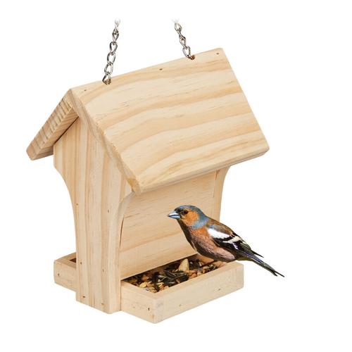 Vogelfutterhaus Holz, zum Aufhängen, Futterspender Wildvögel, Vogelfutterstation, hbt 18,5 x 17 x