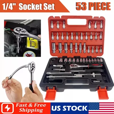 53pcs/Set Tool Box Socket Set Toolbox Auto Repair Ratchet Wrench Combination Set 1/4 Small Fly