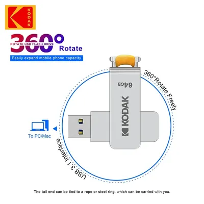 Kodak USB3.1 Flash Drive 256GB 64GB 128GB High Speed Metal Memory Stick Unidad Flash for Laptop