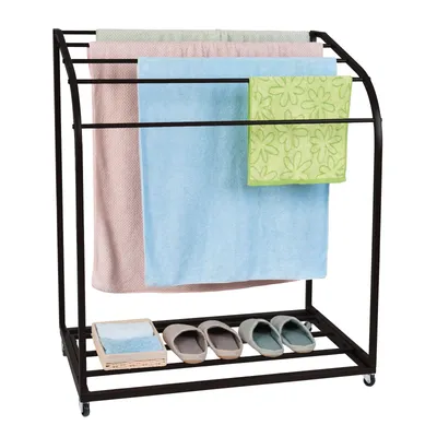 Versatile Trapezoidal Pool Towel Rack with 5 Bars,Lockable Swivel Wheels for Easy Mobility, Perfect