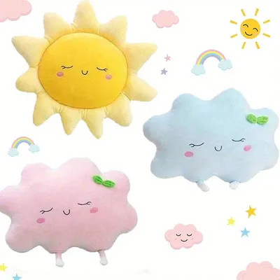 Cute Cloud And Sun Shaped Car Cushion/ Pillow, Soft Detachable Cartoon Plush Toy, Home Decoration,