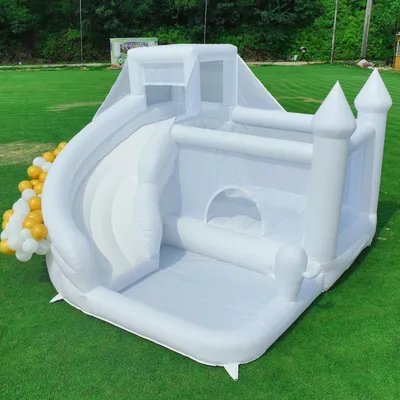 King Inflatable PVC Bounce House, Water Slide Bouncy Castle, Commercial White Jumping Bouncer for