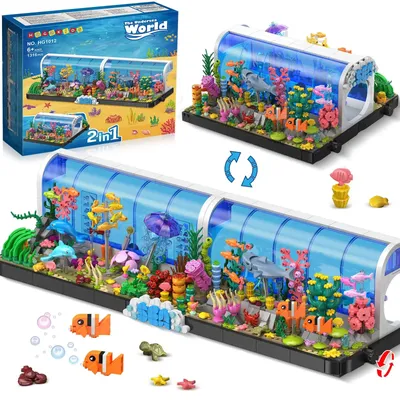 HOGOKIDS Aquarium Building Sets-2 Styles Oceanarium Building Toy Pivoting Undersea Includs Dolphins