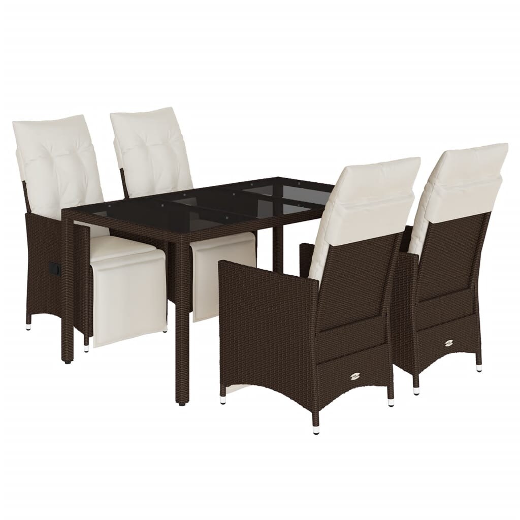 vidaXL 5-tlg. Garten-Bistro-Set mit Kissen Braun Poly Rattan Image