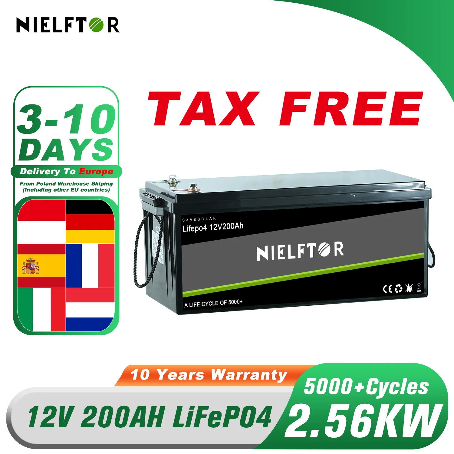 Neue 12V 24V 48V 100Ah 200Ah 300Ah LiFePO4 Batterie 12,8V Lithium-Eisen Phosphat Batterien für Solar Power System RV Keine Steuer Image