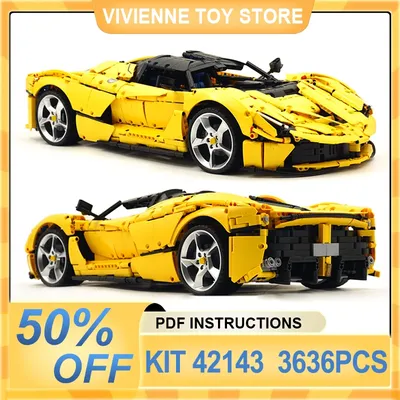 MOC Technischer SP3 Gelber Sportwagen-Bausatz 42143 Bausteine 1:8 Geschwindigkeitsfahrzeug Image