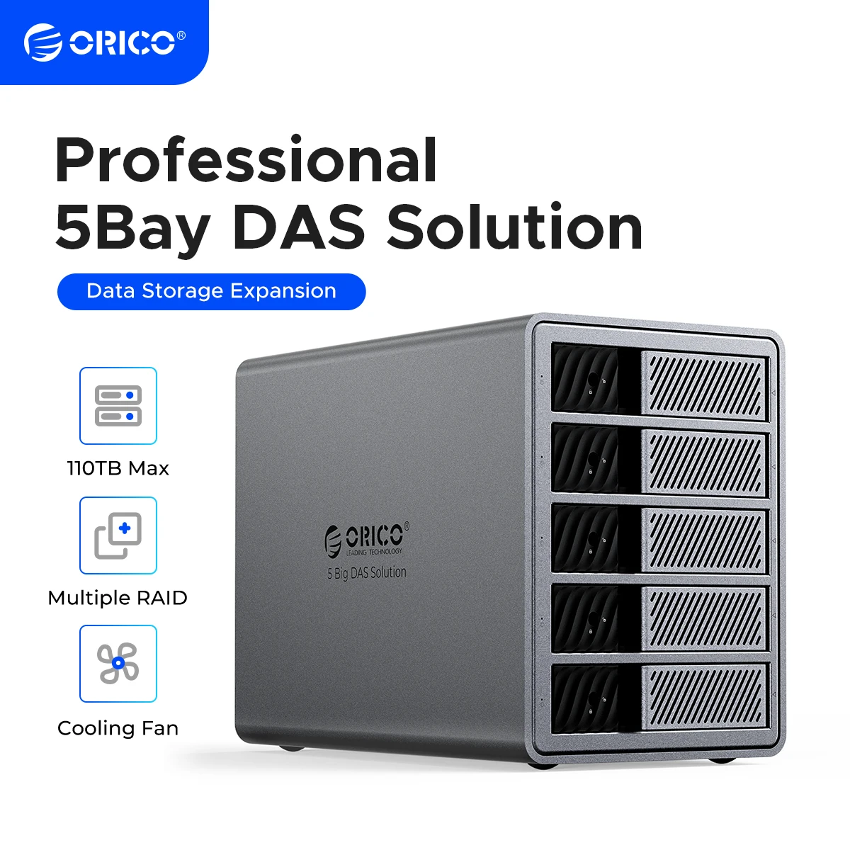 ORICO 3,5" RAID USB3.0 5 Gbit/s HDD-Dockingstation 150 W Leistung mit Lüfter für professionelle 5-Bay-DAS-Lösung (ProRAID) Serie Image