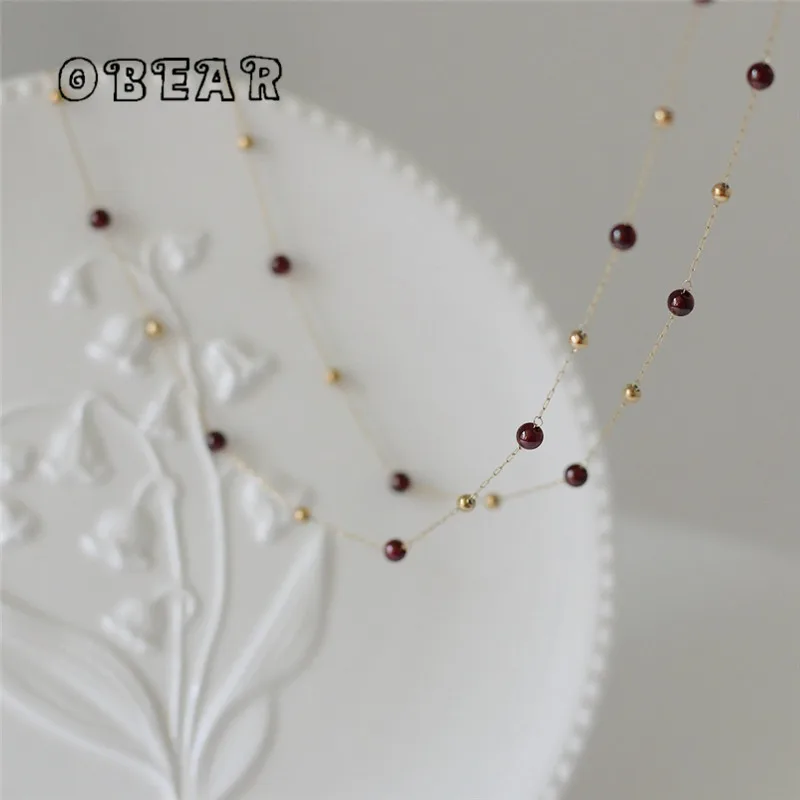 316L Edelstahl handgefertigte Goldperlenkette natürlicher Granat Halskette für Frauen modisch und personalisiert vielseitig Image