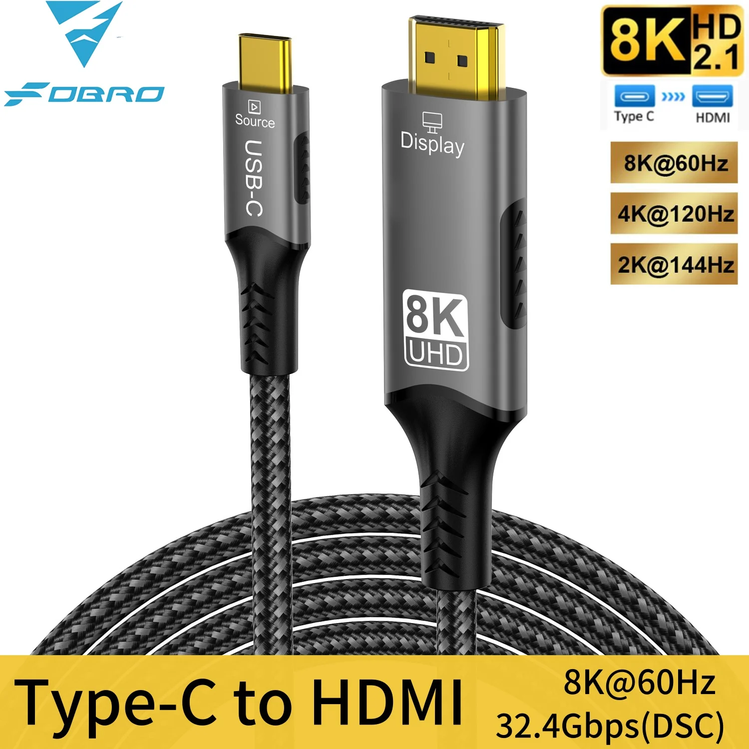 USB C auf HDMI-Kabel 8K@60Hz 4K@120Hz hdmi2.1 Typ-C auf HDMI-Kabel Thunderbolt 3/4 Adapter für Huawei Mate30 iPhone 15 MacBook Image