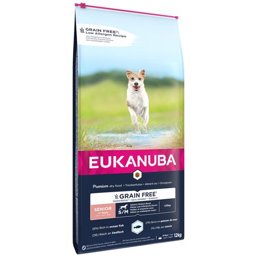 12kg Eukanuba Senior Small & Medium Breed Grain Free Seefisch Hundefutter trocken