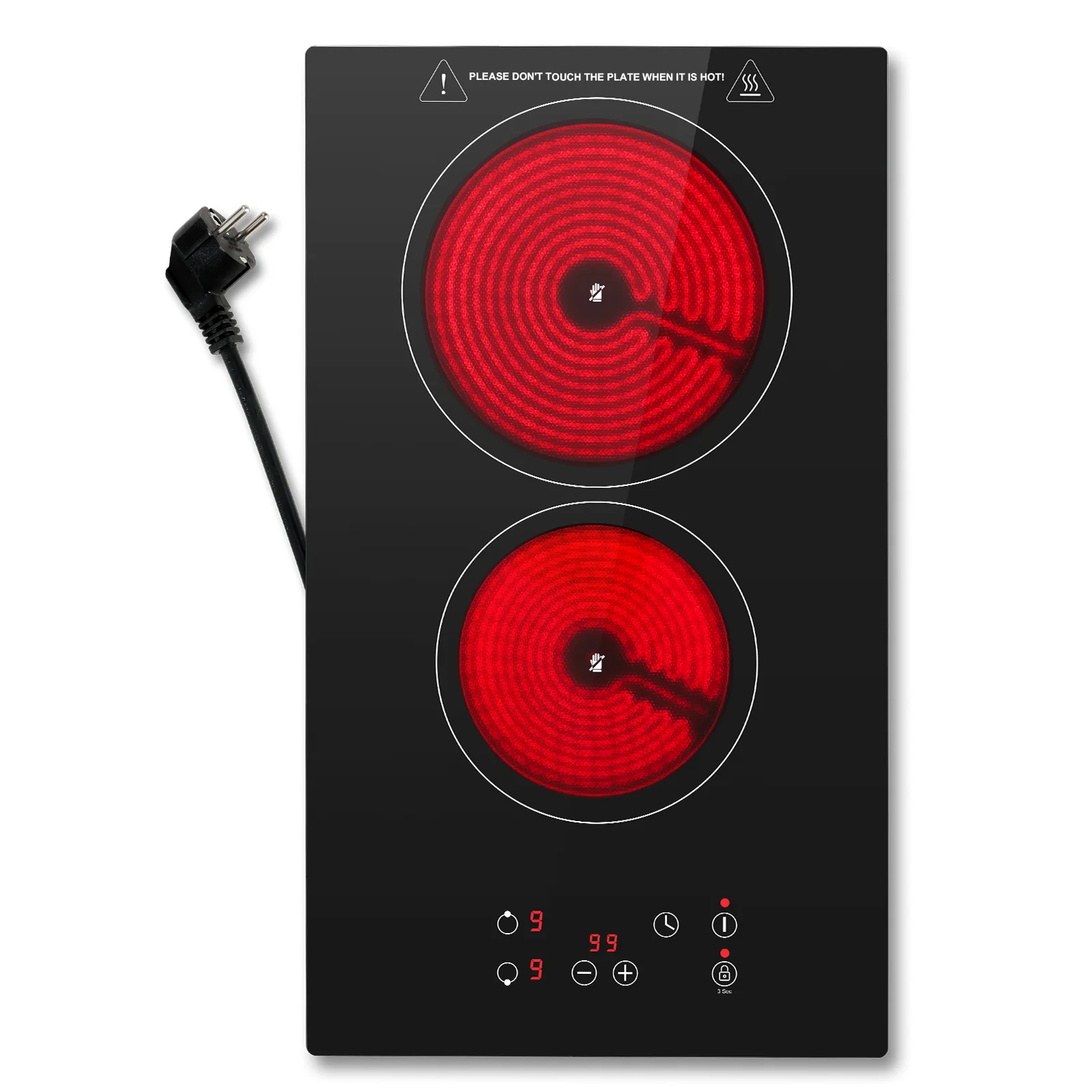 KICHPOWER 2-Platte mit Stecker, Touch-Control-Glaskeramik-Kochfeld