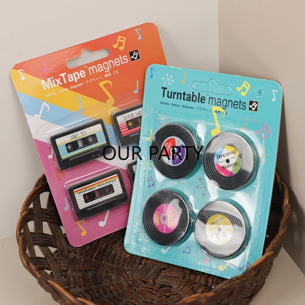 4 Teile/paket Vintage MixTape Plattenspieler Rekord Kühlschrank Magnet Kühlschrank Aufkleber Message Board Erinnerung für Home Küche Dekoration Image