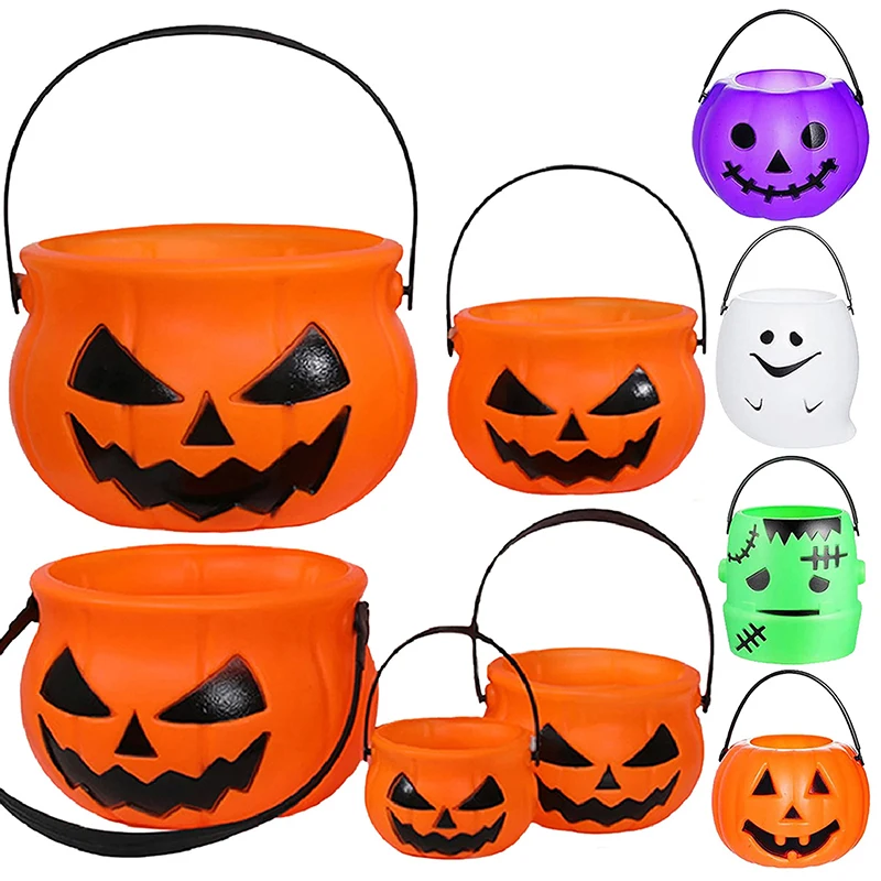 Halloween Süßigkeiten Eimer weiß grün lila Geist Kürbis Korb Kinder bevorzugen Süßigkeiten Halter Süßes oder Saures Halloween Party Dekoration Image