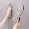 Sommer Frauen transparente Schuhe weibliche atmungsaktive Mesh Sandalen Frau Party Pailletten Low Heels Frauen Silber große Sandalen