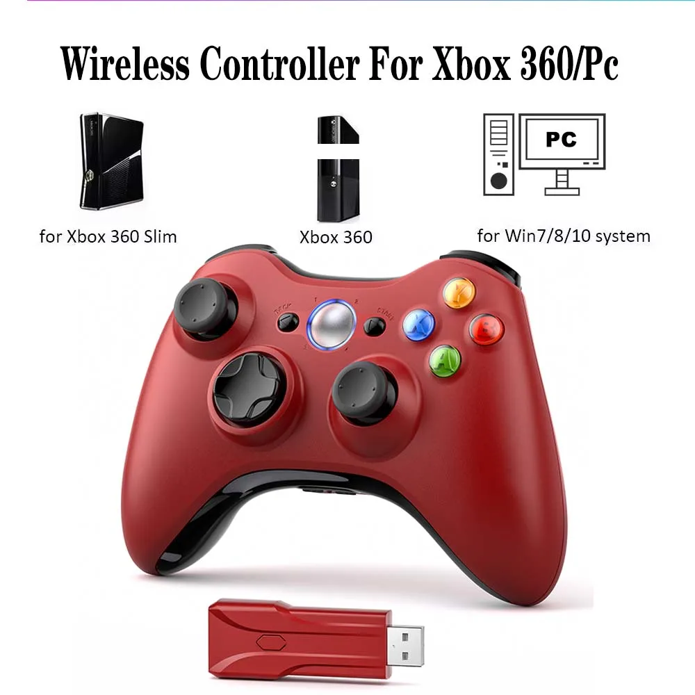 Für Xbox 360 Kabelloser Controller Xbox 360/Slim/Elite/Windows/PC Videospiel-Gamepad 6-Achsen-Joystick Duale Vibration 2,4G Gaming Image