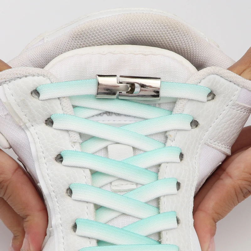 11 Farben elastische Schnürsenkel für Turnschuhe, flache Schnürsenkel ohne Krawatten, Metall-Kreuzverschluss, faule Schnürsenkel, Gummiband, Unisex Image