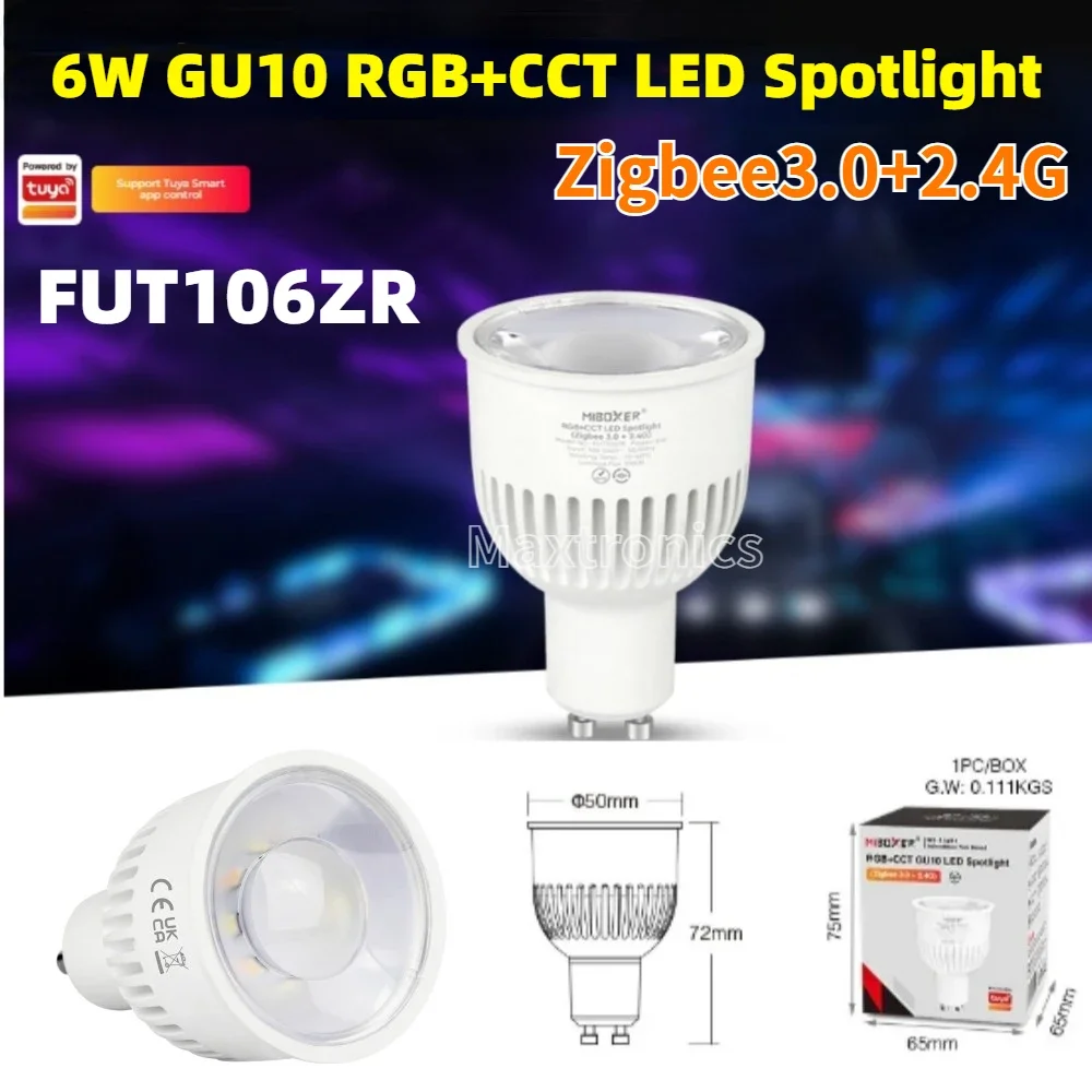 MiBoxer FUT106ZR Zigbee 3.0+2.4G RF AC110V 220V Smart TUYA 6W GU10 RGB+CCT Helligkeit/Farbtemperatur einstellbarer LED-Strahler