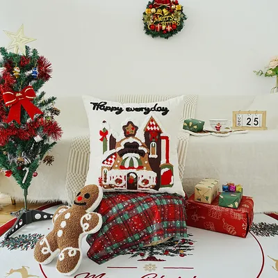 1pc, Weihnachten Cartoon Haus bestickt Kissen Kissen bezug, Multi-Size-Multi-Room Universal Image