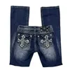 Retro Miss Me Boot Cut Jeans Frauen Y2K Neue Gothic Blau Denim Stickerei Kreuz Tasche Hip Hop