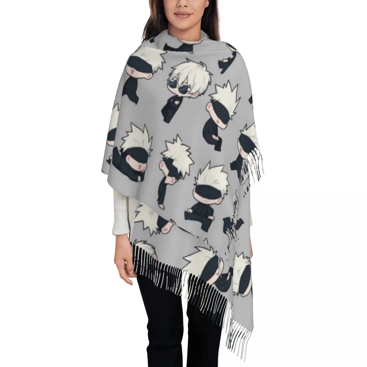 Gojo Sensei Anime Manga Schals Wraps Frauen Warm Große Weiche Schal Jujutsu Kaisen Japan Pashminas Quaste Schals Image