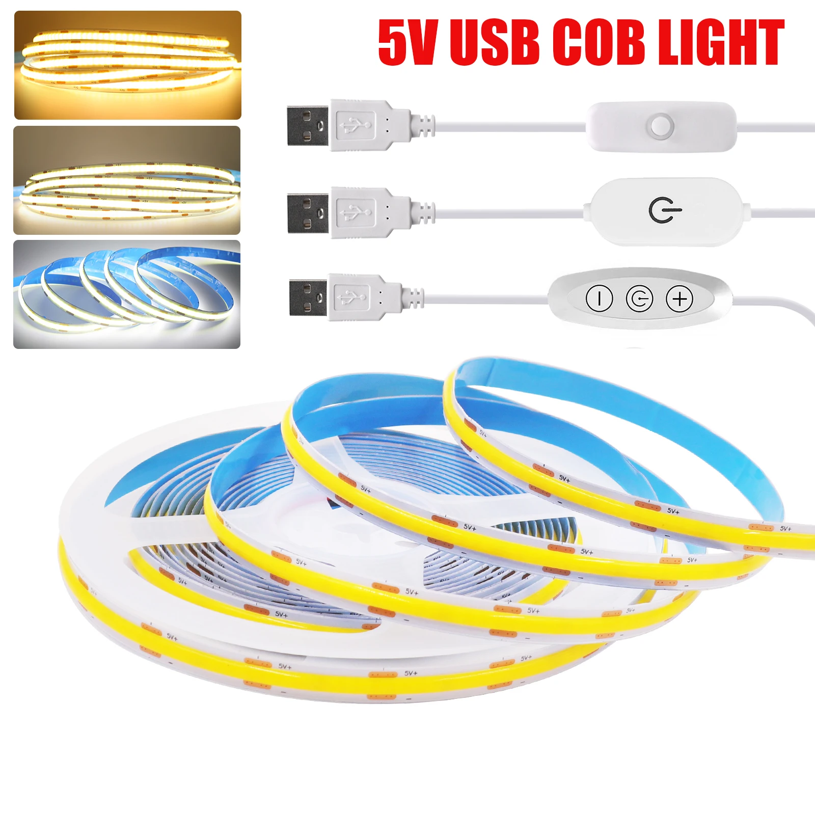 5V USB EIN/AUS/Touch Dimmbarer COB-Streifen 320 LEDs Weiß 3000K 4000K 6000K Heimdekoration Schrankbeleuchtung Flexibles Band LED-Licht