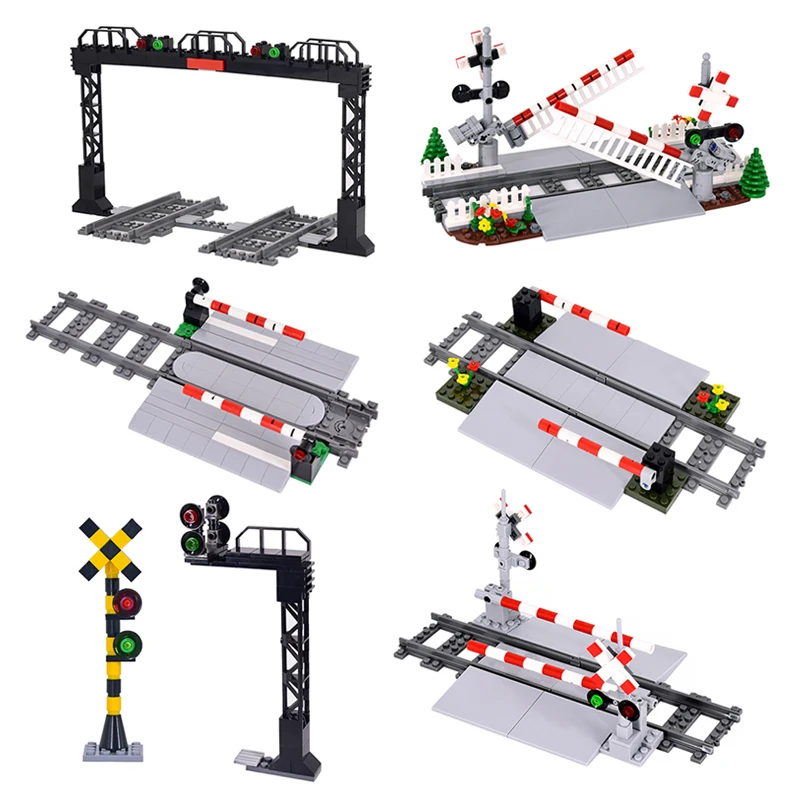 MOC Kreative Experte Stadt Zug Verkehrs lichter Geländer Kreuzung Eisenbahn Express Bricks Bausteine DIY Spielzeug für Kinder geschenke Image