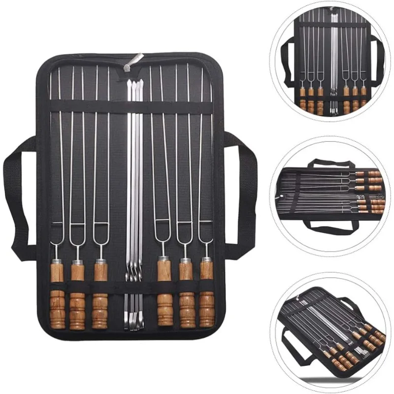 Grill Stick Flache Grill Gabel Edelstahl Grill Spieße Grill Werkzeug Lagerung Tasche Camping Picknick Grill Zubehör